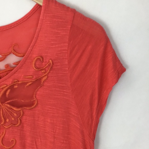 FREE PEOPLE Red Sheer Embroidered Short Sleeve - Picture 4 of 10